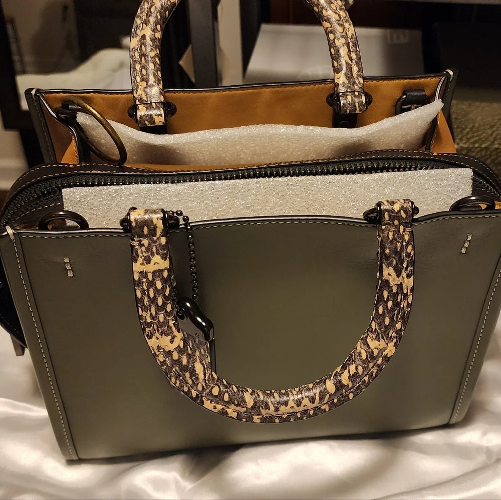 Coach Rogue Size 25. Olive Green Shoulder Bag with Animal Print Accents - Picture 6 of 17